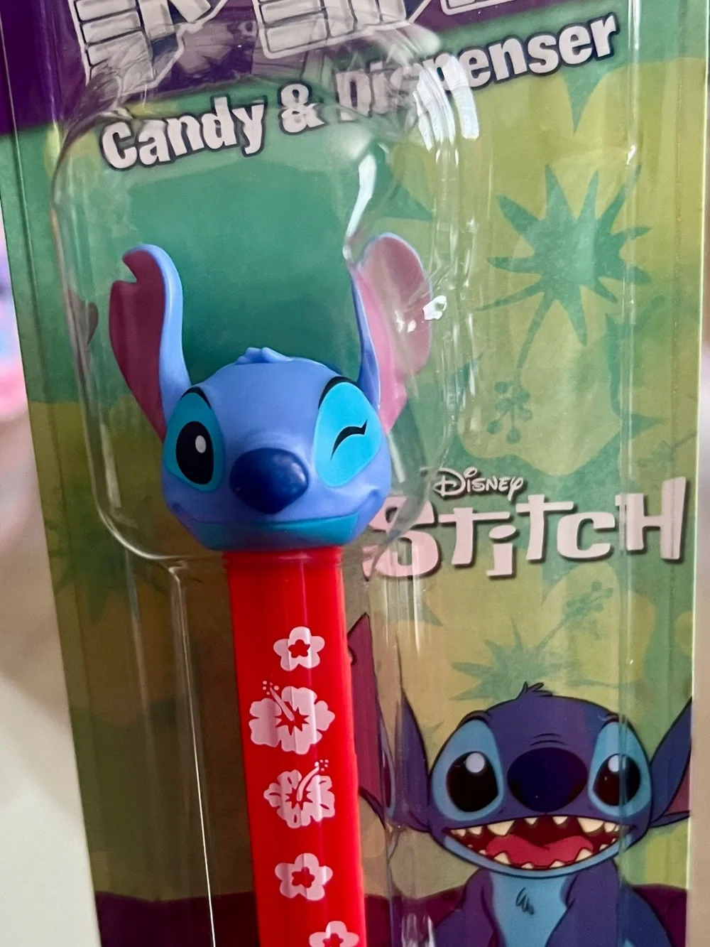 Disney Blue Stitch Candy Dispenser with Red Floral Stem